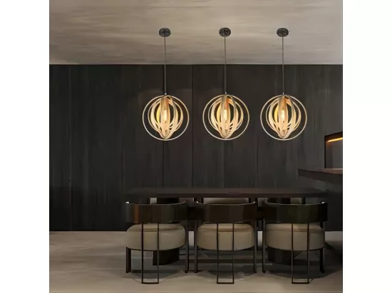 NETTLIFE Lustre en bois blanc, suspension Vinatge E27, style maison de campagne