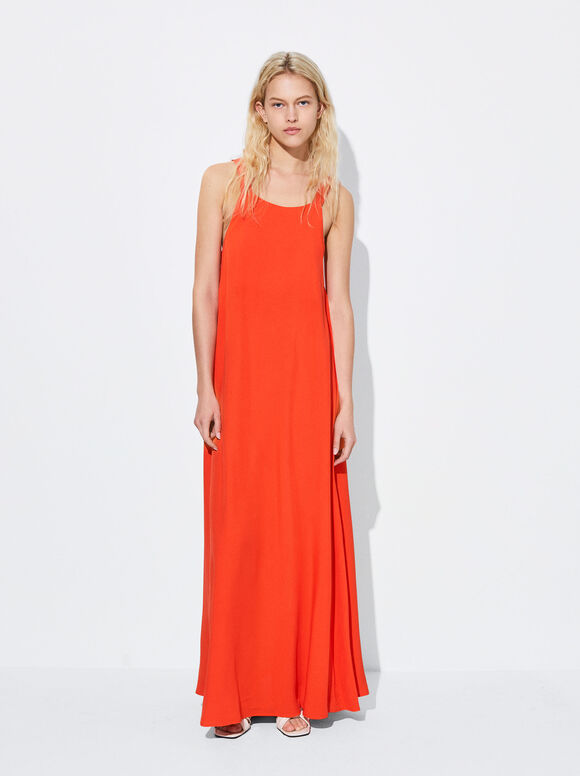 Vestido longo de alças finas - Laranja