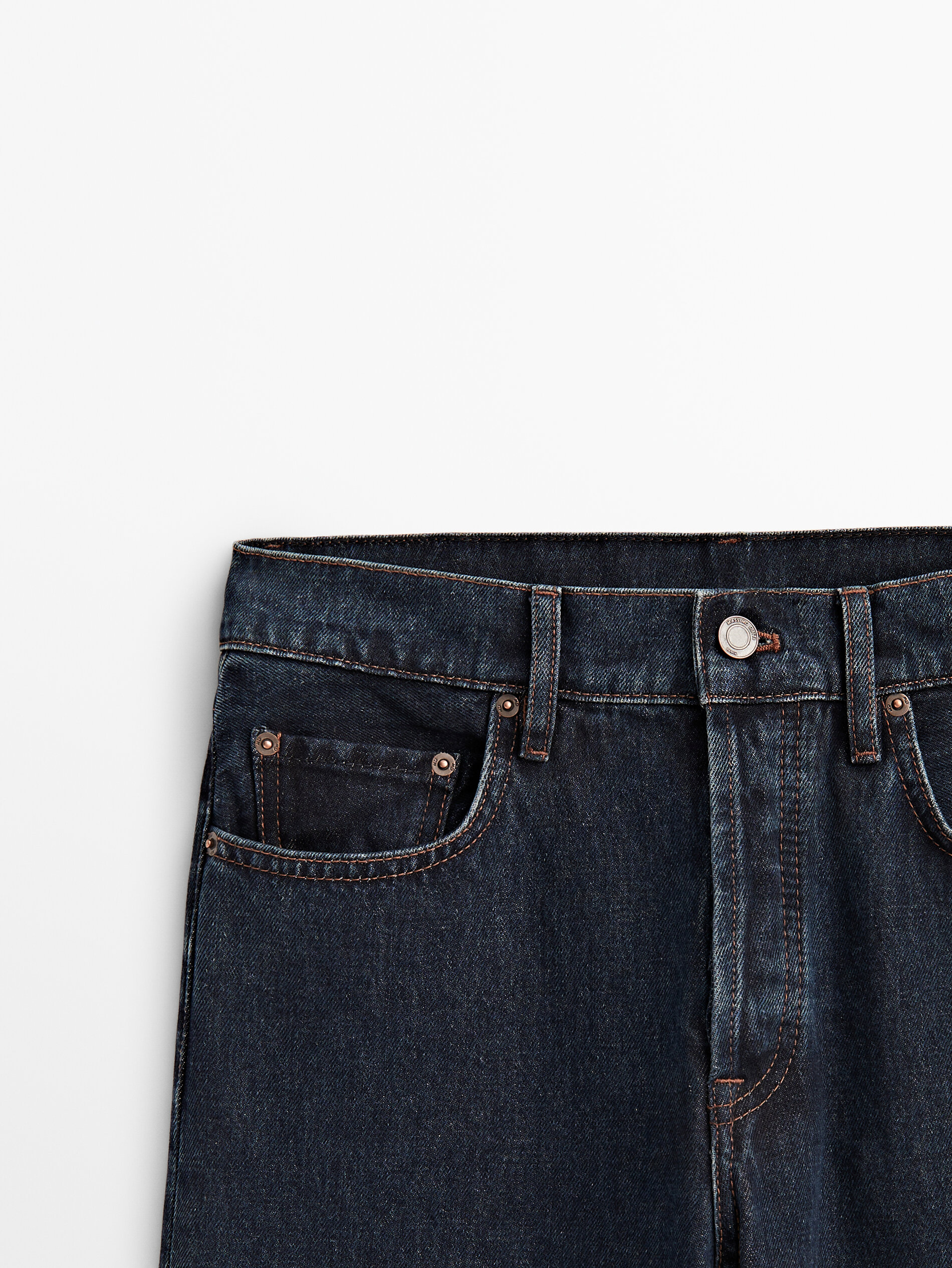 Calça jeans reta de cintura alta - AZUL ESCURO