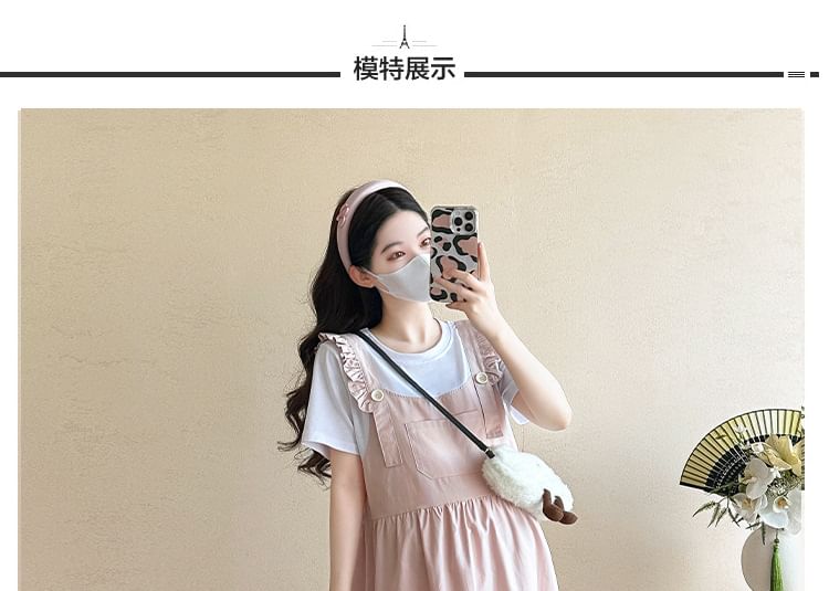 Levsayte - Maternity Plain Ruffle Midi Pinafore Dress