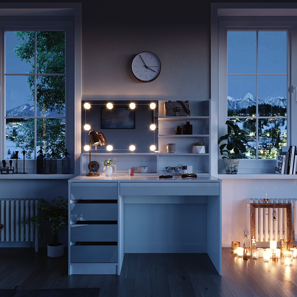 Vicco Schminktisch Sherry Weiß Hochglanz 120 x 75 cm Spiegel Regal LED modern
