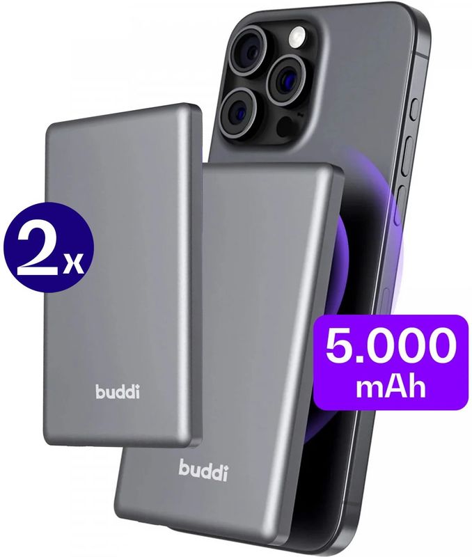 Buddi Connect 5.000 mAh MagSafe Powerbank Duo Pack Zwart 20W