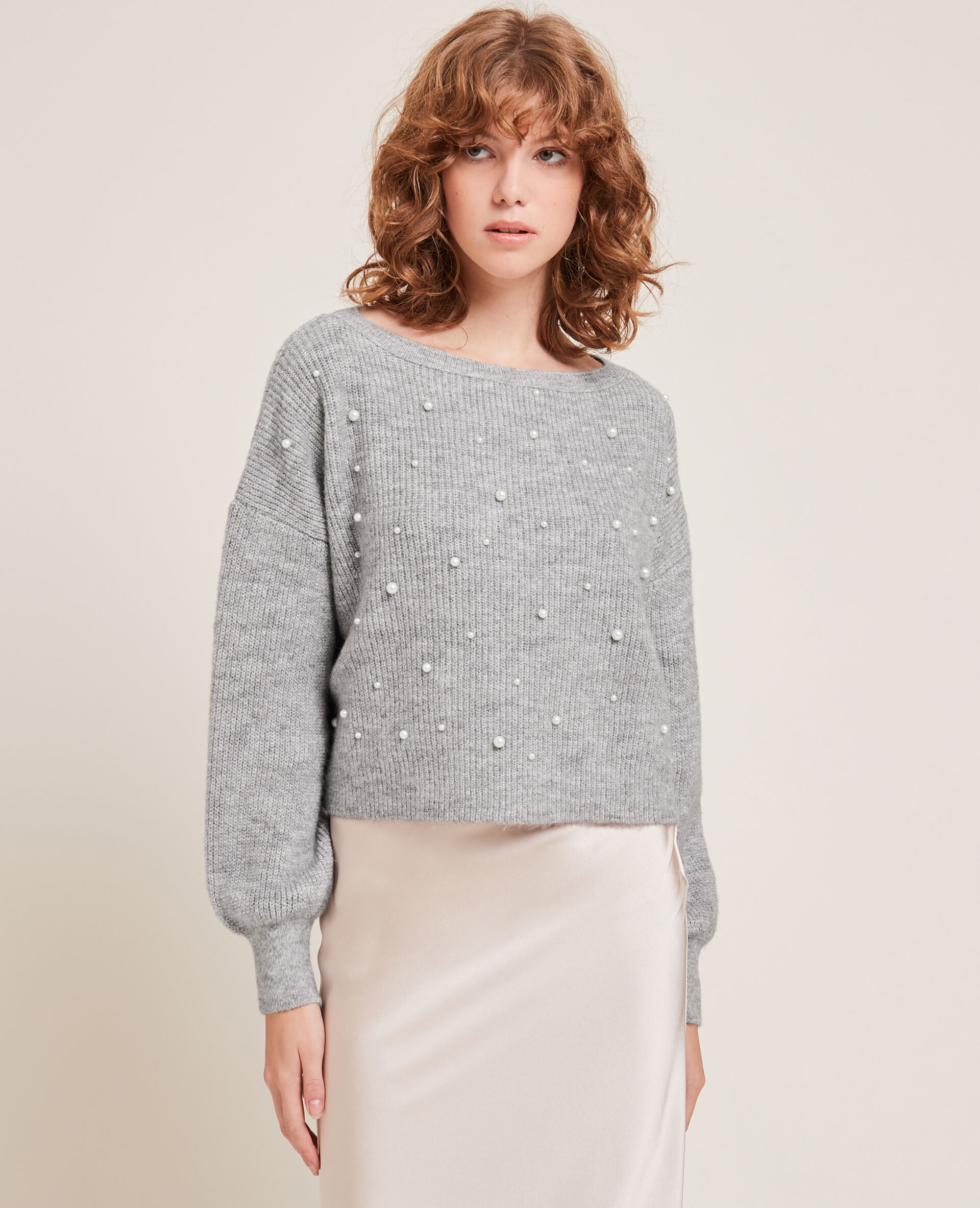 Pull à perles - Gris clair
