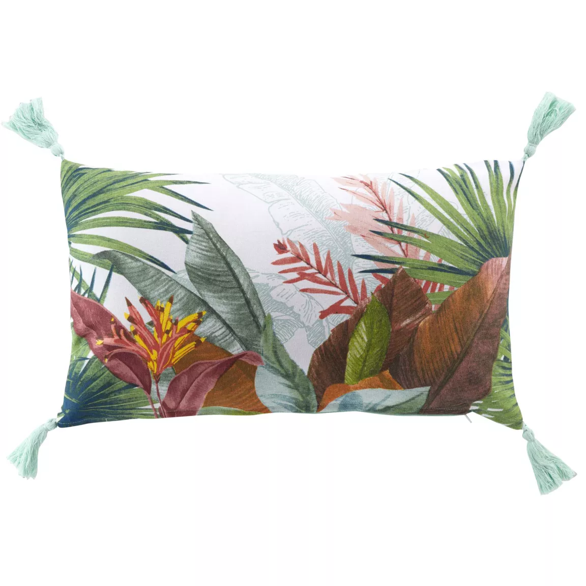 Coussin rectangulaire coton pompons (30 x 50 cm) Eden Vert