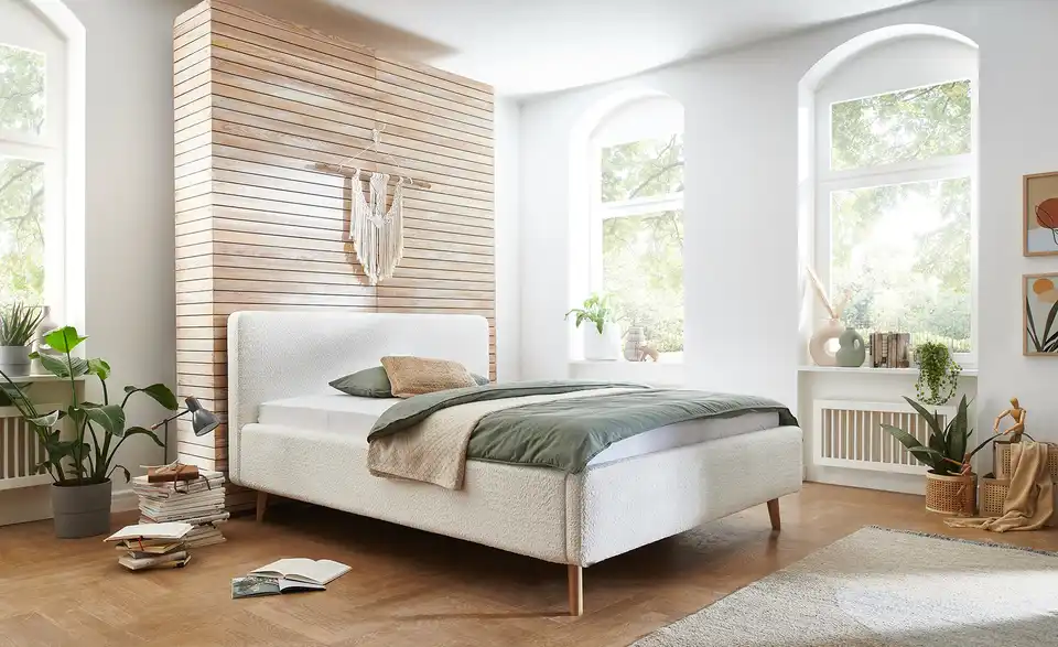 Polsterbettgestell Mattis Creme Teddy 140 cm ohne Bettkasten