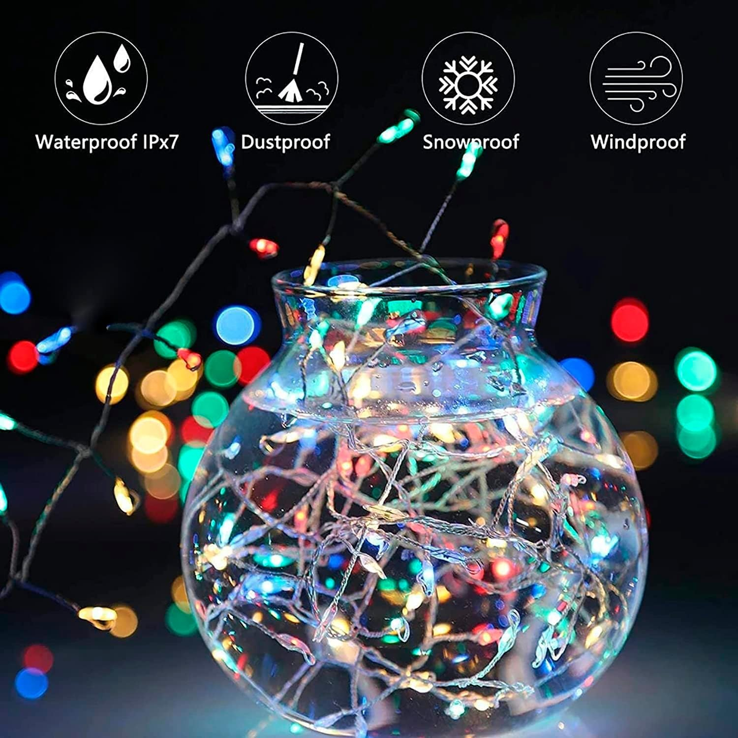 (9m) 300 LED's Deko Draht Lichterkette Feuerwerk Outdoor Beleuchtung 8 Modi   Fernbedienung IP44 (Batteriebetrieben) - Bunt