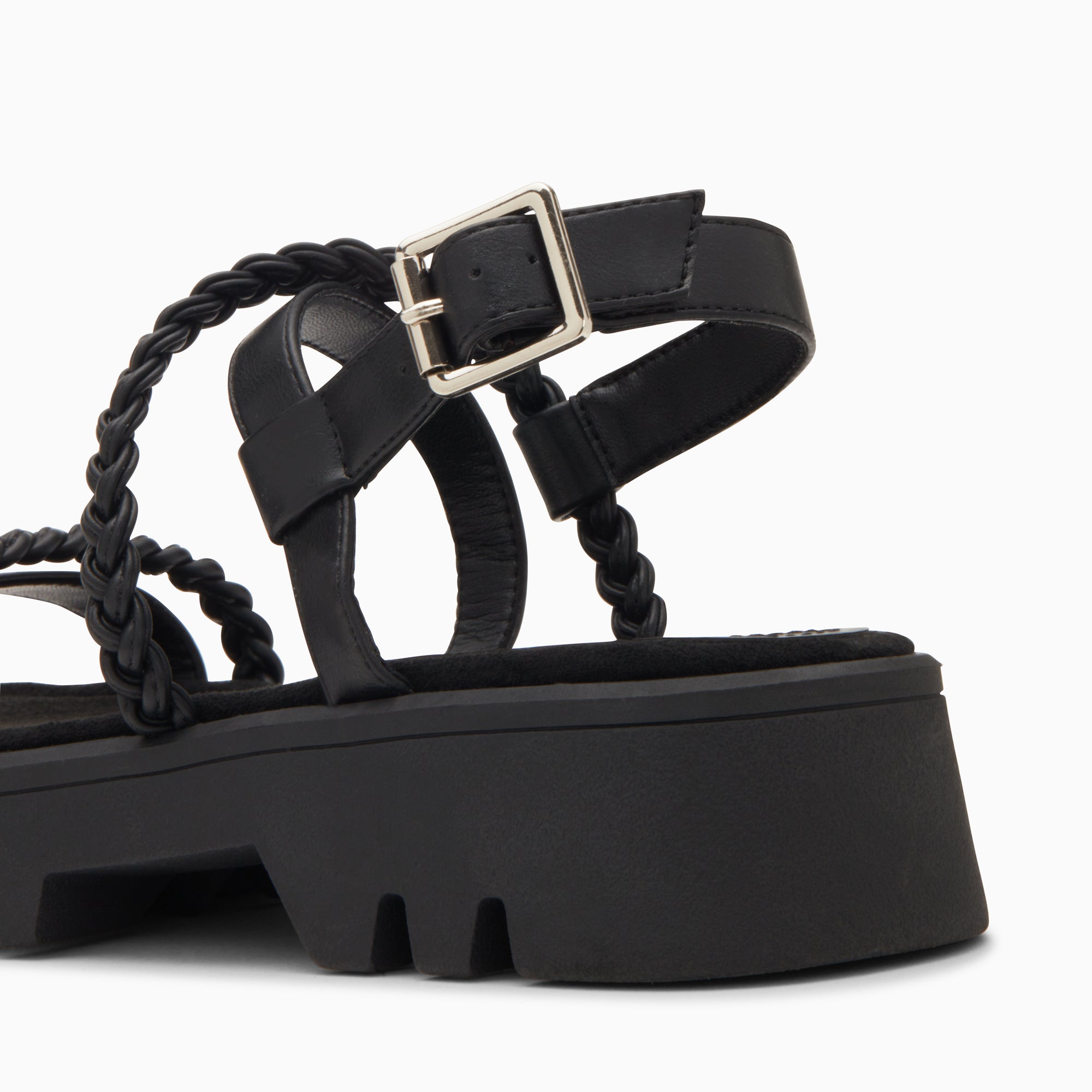 Sandales plates-Sandales Bonnie noires à brides tressées et plateforme crantée