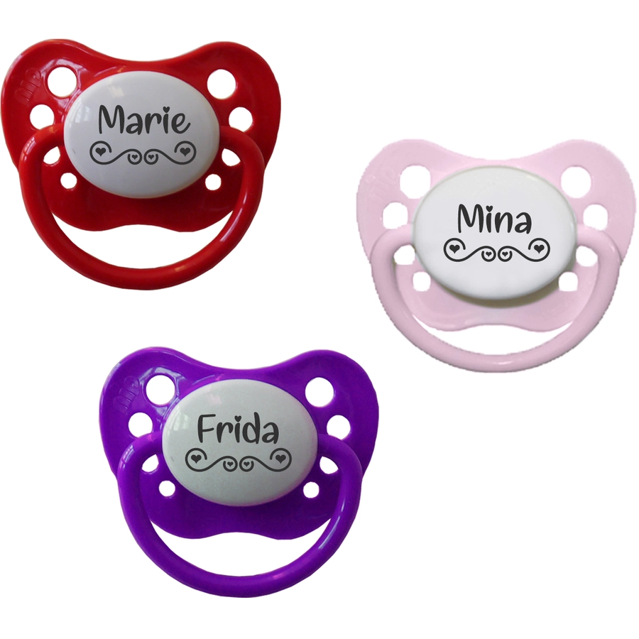 Schnullireich Schnuller mit Namen  Namensschnuller NIP Love – 2er Set Rosa