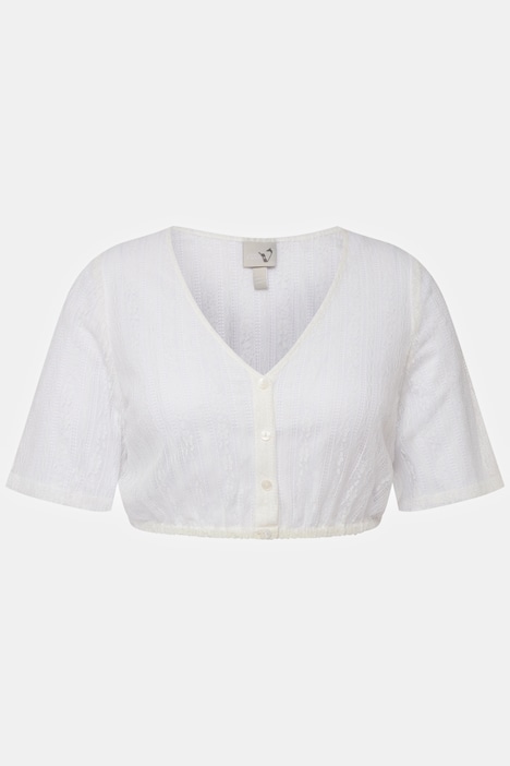 Dirndlbluse, Spitze, V-Ausschnitt, Elastiksaum, Halbarm
