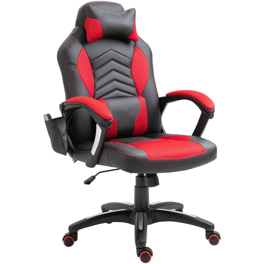 HOMCOM Sportlicher Chefsessel mit Massage- und Wärmefunktion schwarz, rot