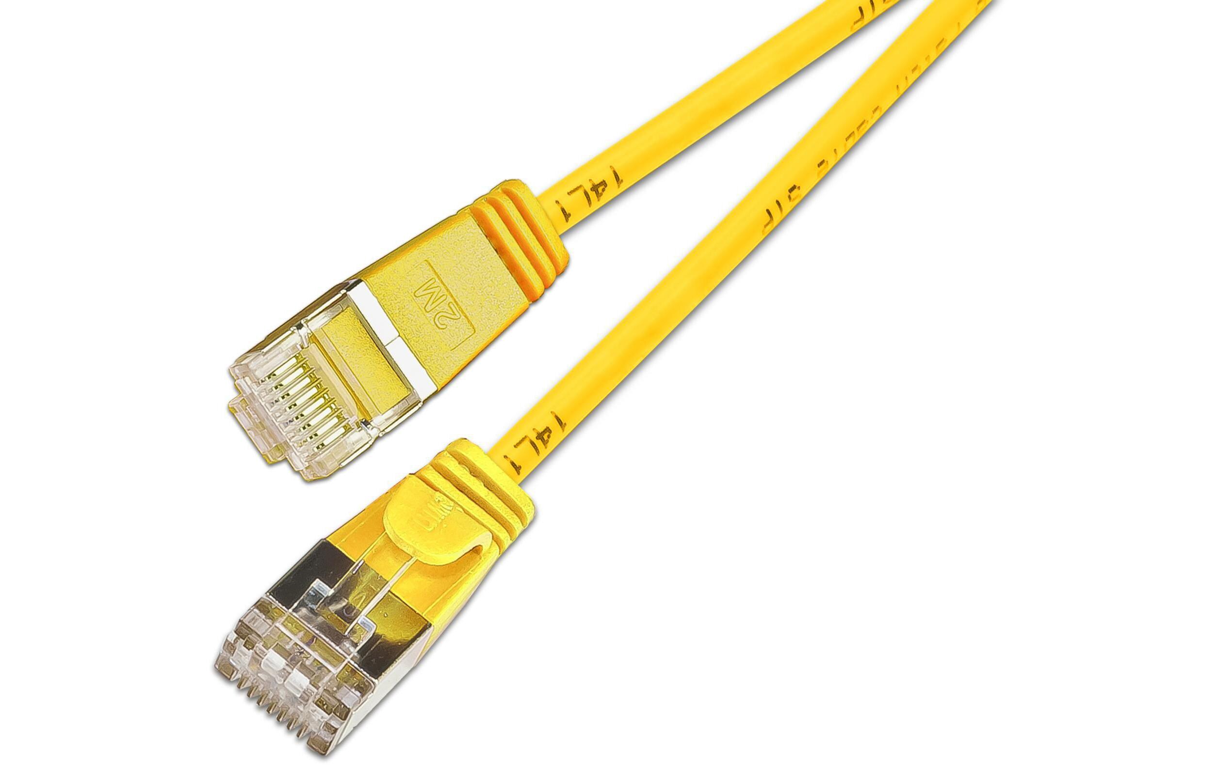 Slimpatchkabel RJ-45 - RJ-45, Cat 6, U/FTP, 7.5 m, GelbGeschirmtes Cat 6 Twisted-Pair-Kabel (U/FTP) mit Klinkenschutz