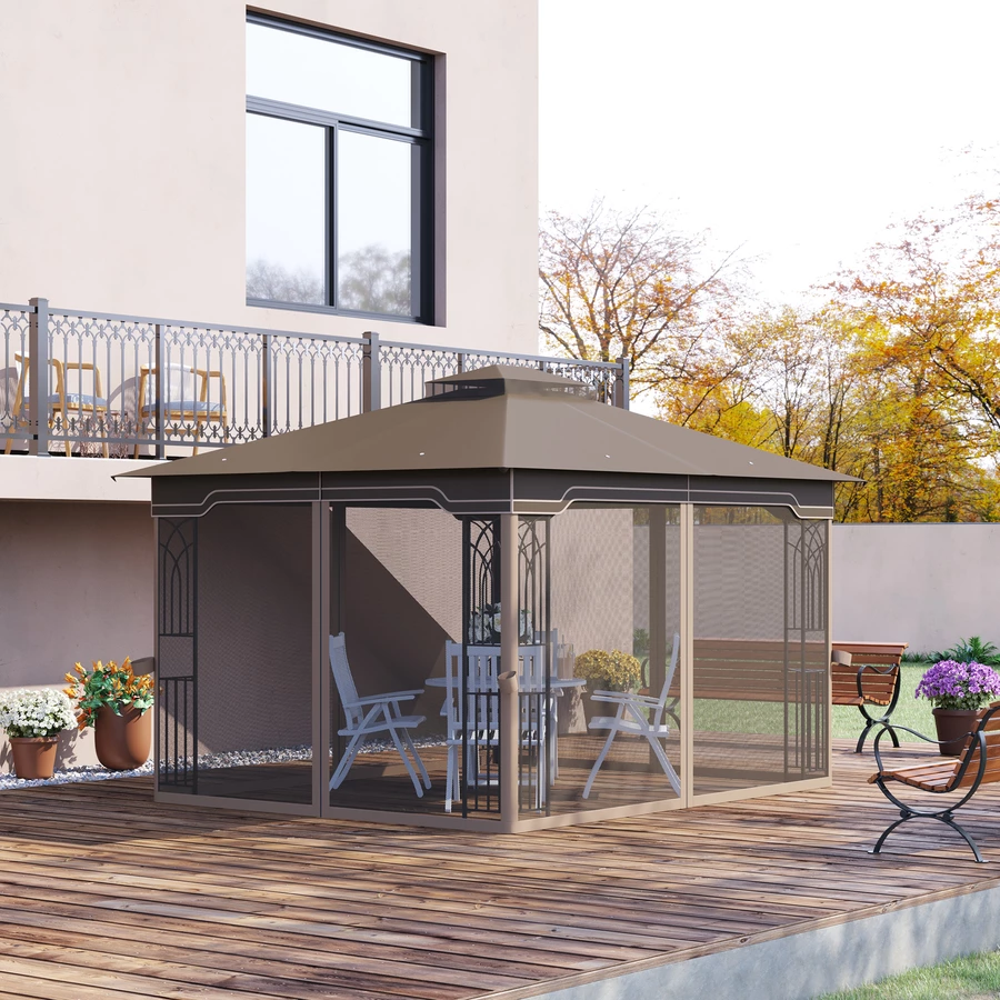 Outsunny Pavillon mit Doppeldach braun