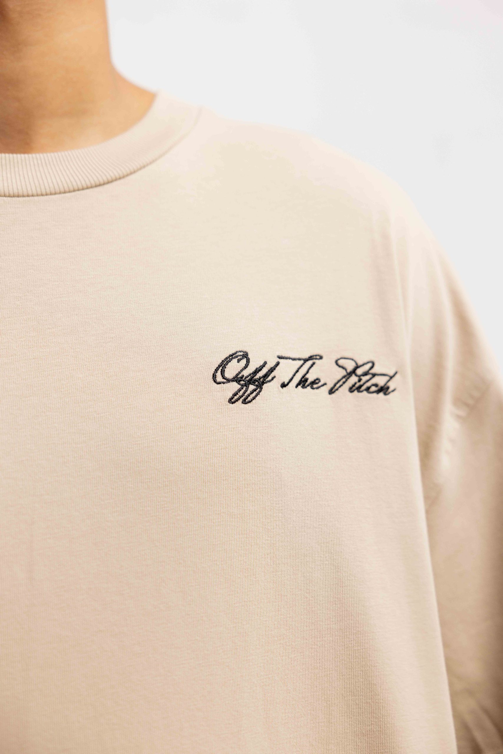 Off The Pitch Script Loose Fit T-Shirt Unisex Beige
