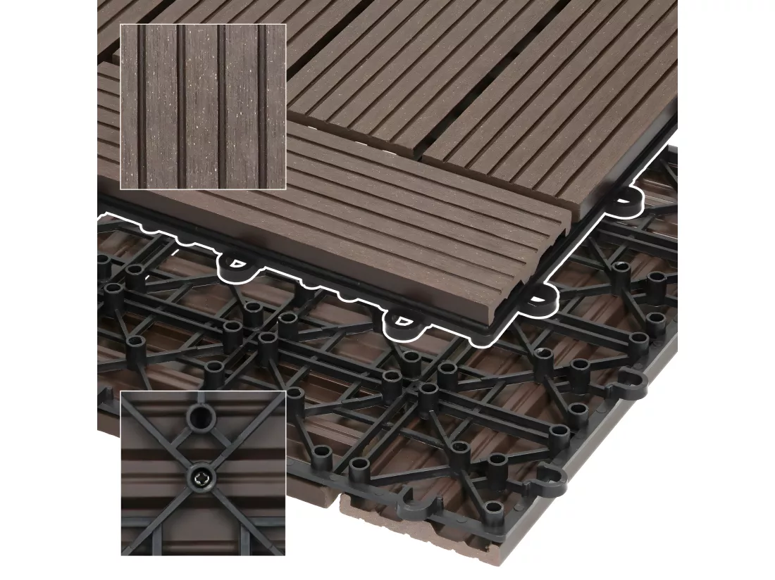 ECD Germany WPC Carreaux de Terrasse 30x30 cm - 55 Pièces par 5m² - avec Aspect Mosaïque - Marron