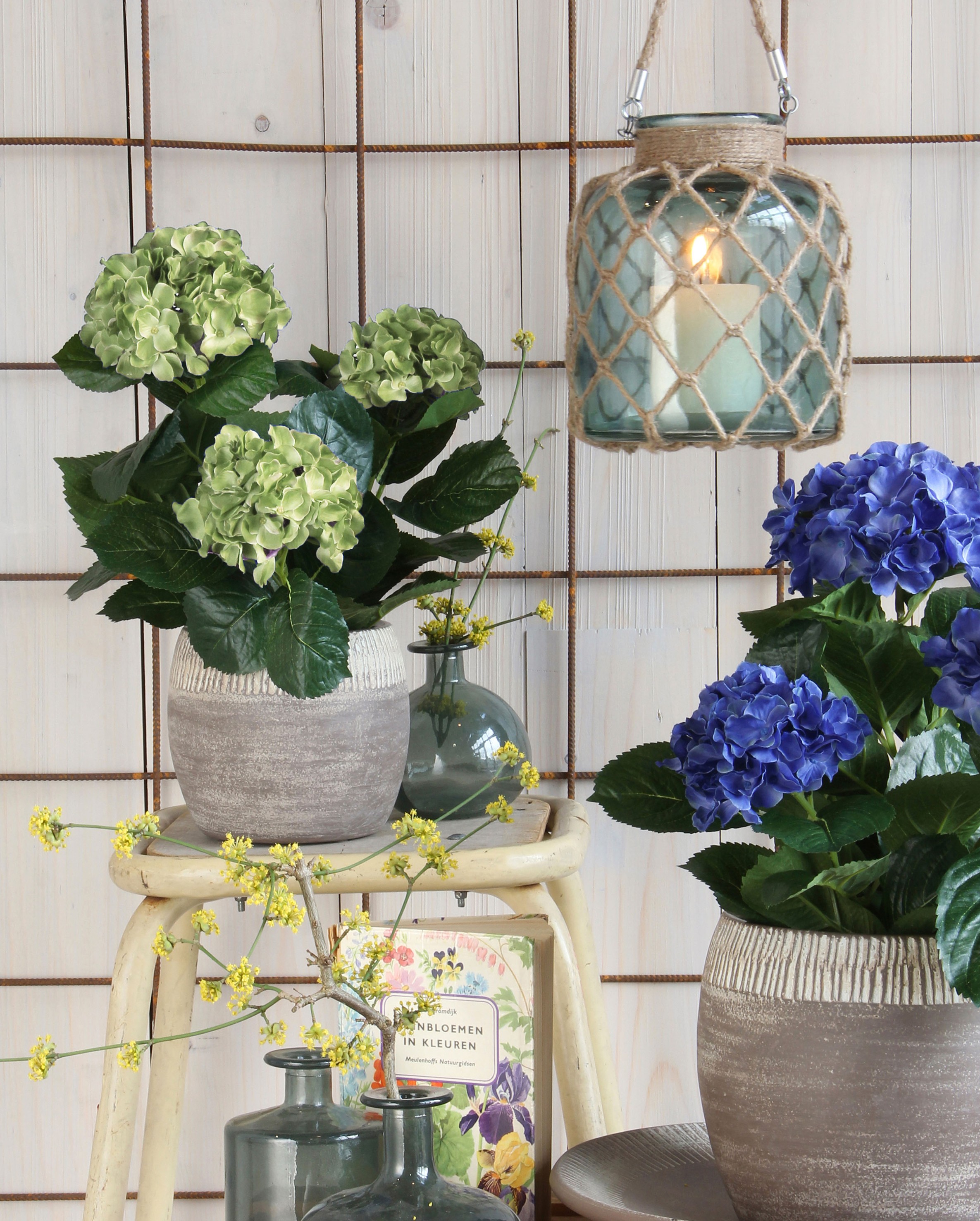 Mica decorations - hortensia artificielle vert en pot h45