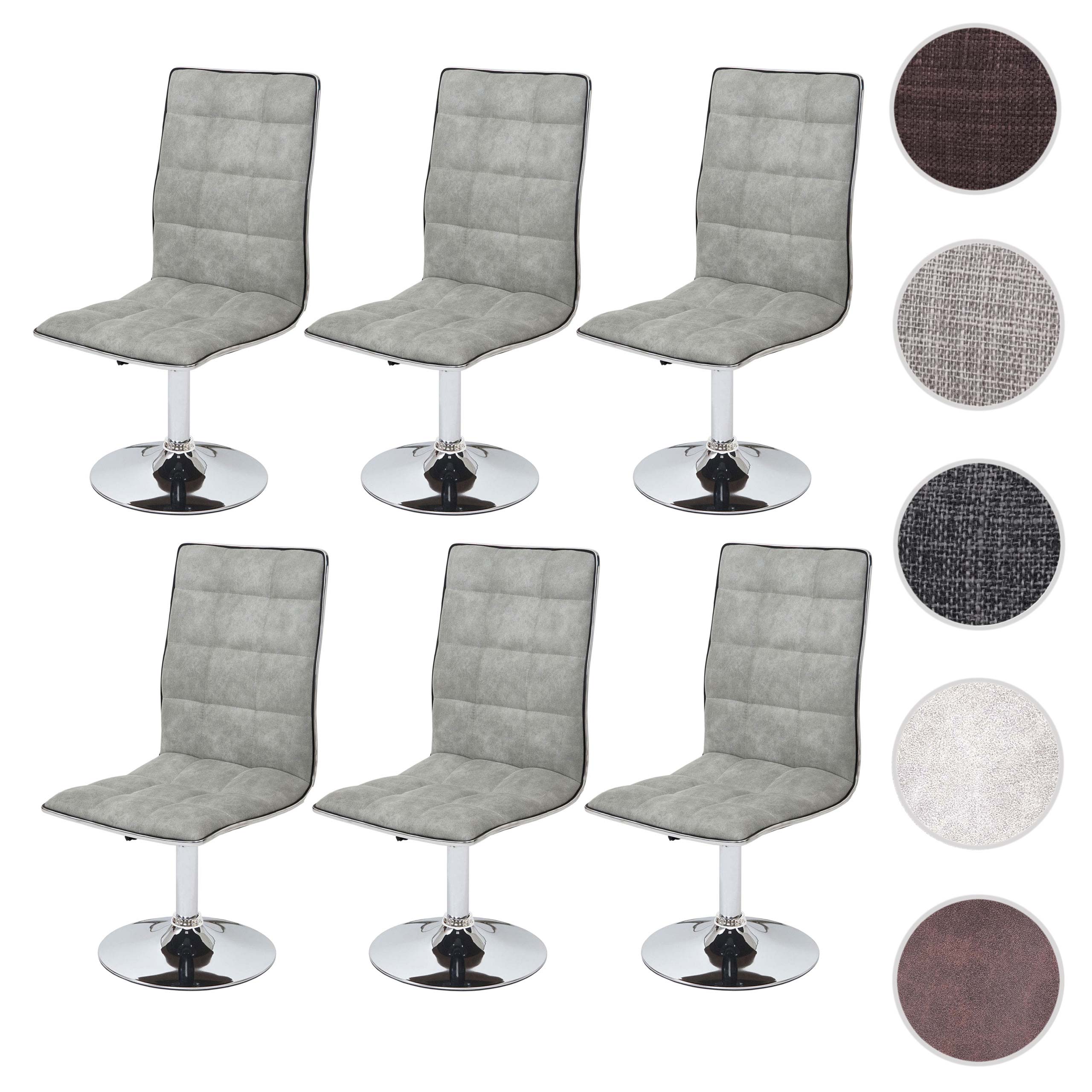 6er-Set Esszimmerstuhl MCW-C41, Stuhl Küchenstuhl, höhenverstellbar drehbar, Stoff/Textil MVG ~ vintage betongrau