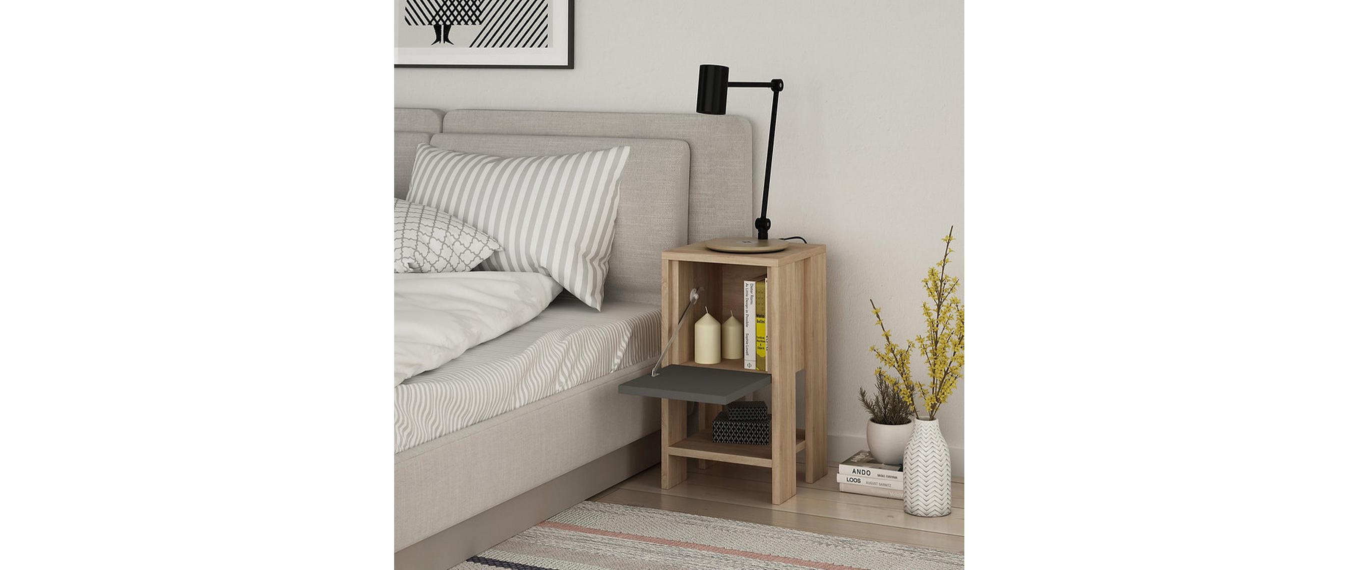 Nachttisch Ema 30 x 55 x 30 cm, Anthrazit/NatureNachtschrank