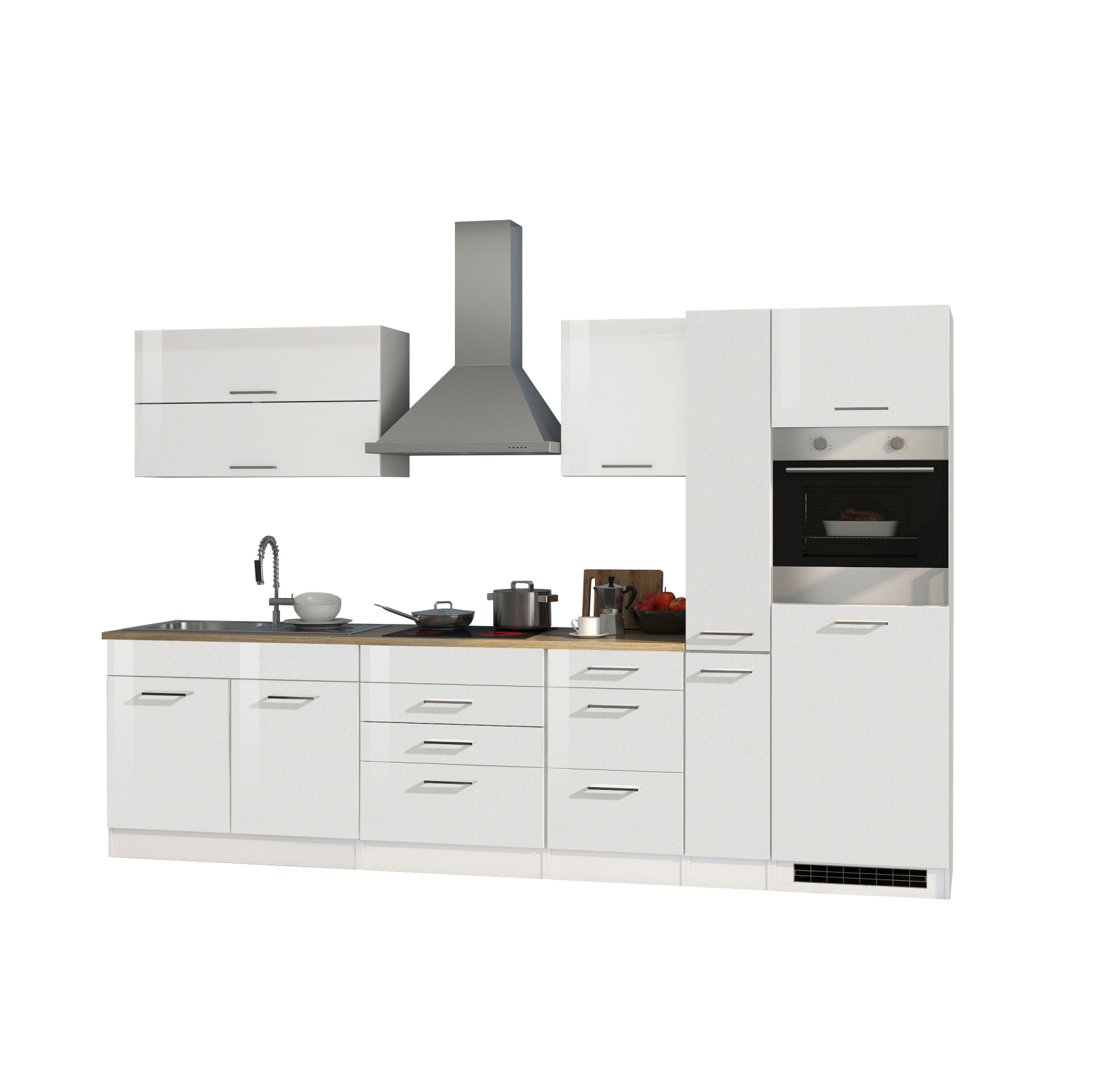 Küchenblock ROM - weiß Hochglanz - mit E-Geräten - 320 cm