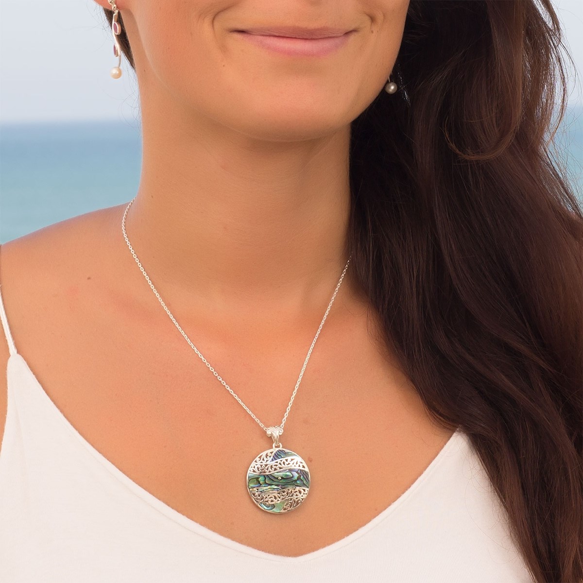 Pendentif en nacre abalone Argent massif rond