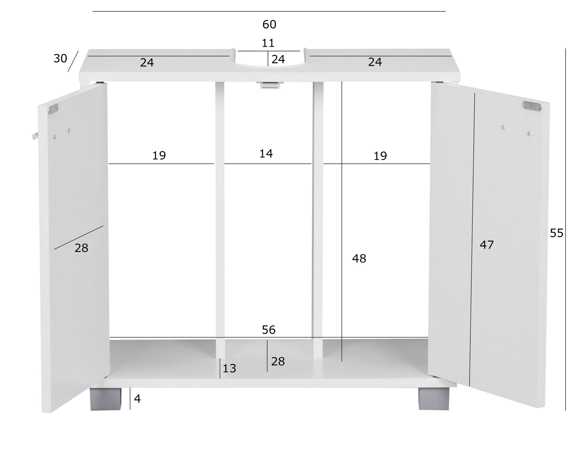 FineBuy Waschbeckenunterschrank FB37117 Waschtischunterschrank Badschrank 60cm