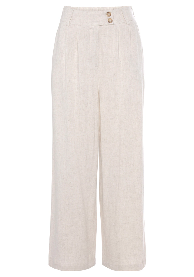 LASCANA Bundfaltenhose  mit Taschen und Knopfdetail, weites Bein, Leinenhose, Sommerhose