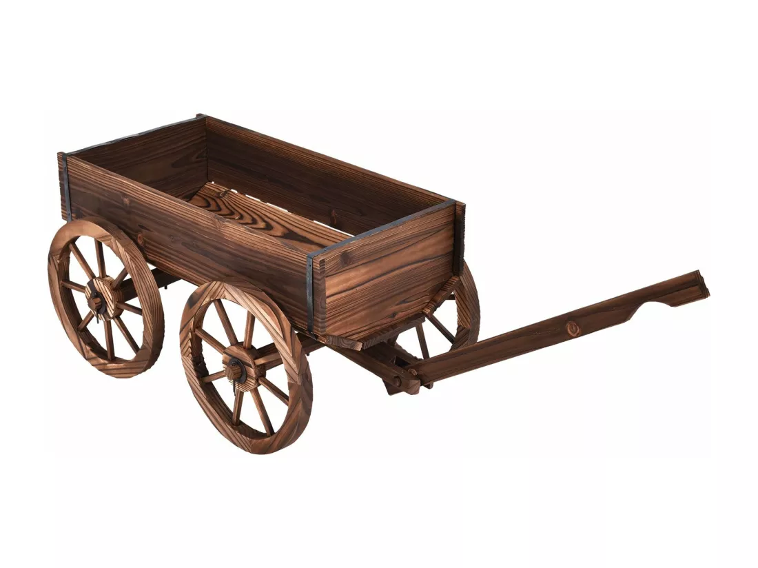 Brouette à fleurs jardinière bois marron 120 x 43 x 53.5 cm 20_0007942