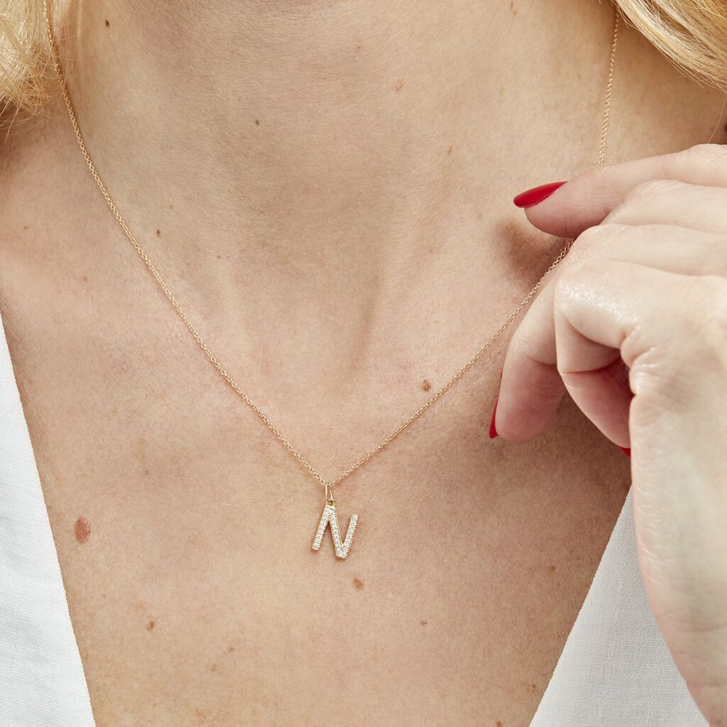 Pendentif Lettre N Or Jaune Oxyde