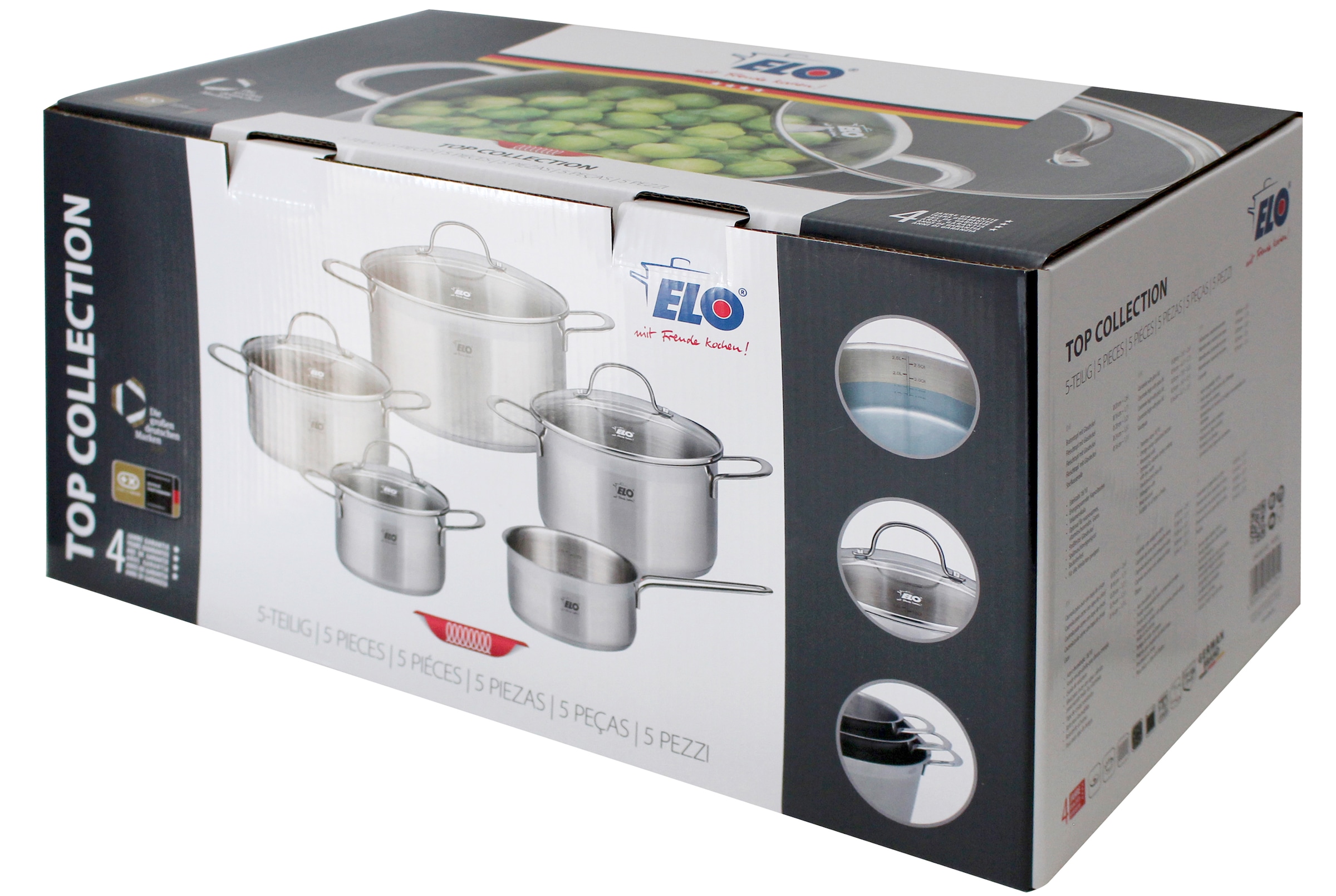 Elo Topf-Set »Top Collection« Set, je 1 Fleischtopf 16/20/24 cm, Bratentopf 20 cm, Stielkasserolle 16 cm, 9 Stk. tlg. Edelstahl 18/10