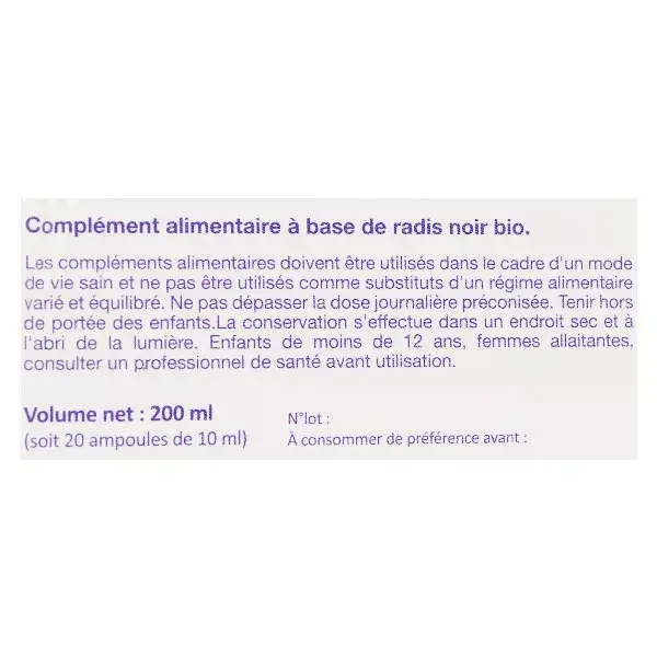 Ampolas de rabanete preto orgânico Nat & Form, 20 unidades