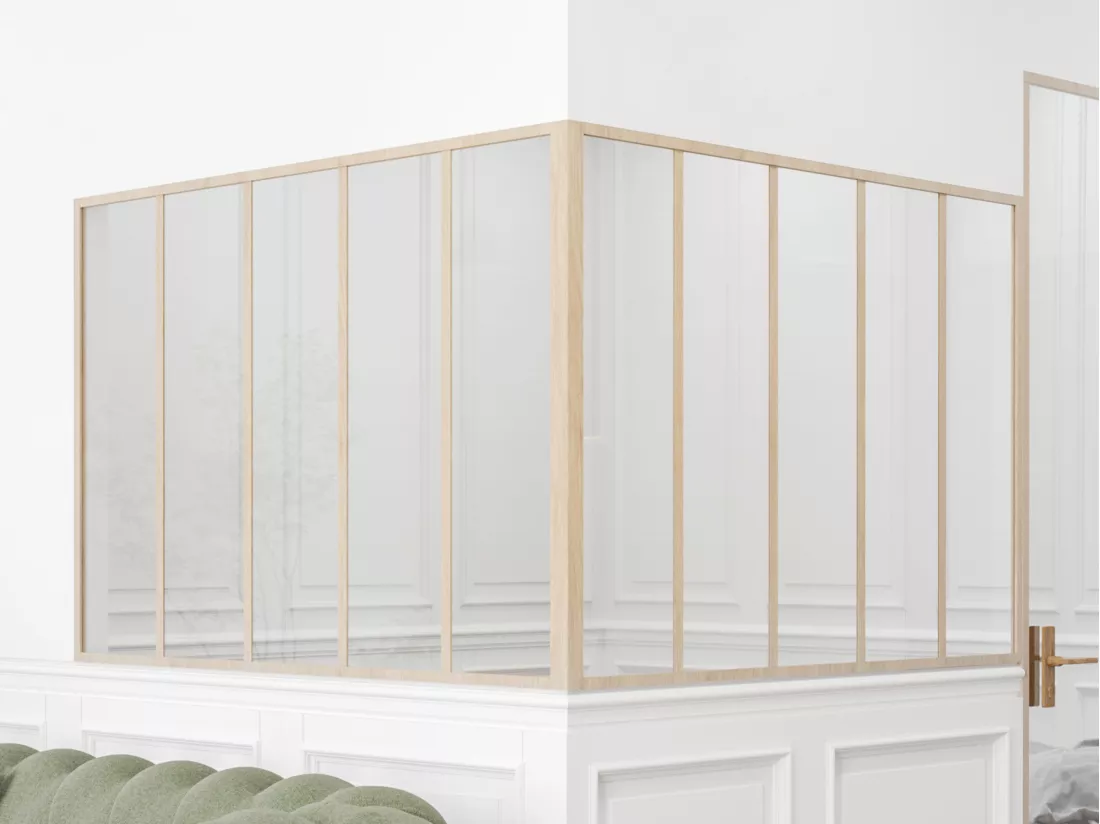 Verrière d'angle d'atelier en aluminium thermolaqué - L150 x L150 x H105 - Naturel clair - BAYVIEW