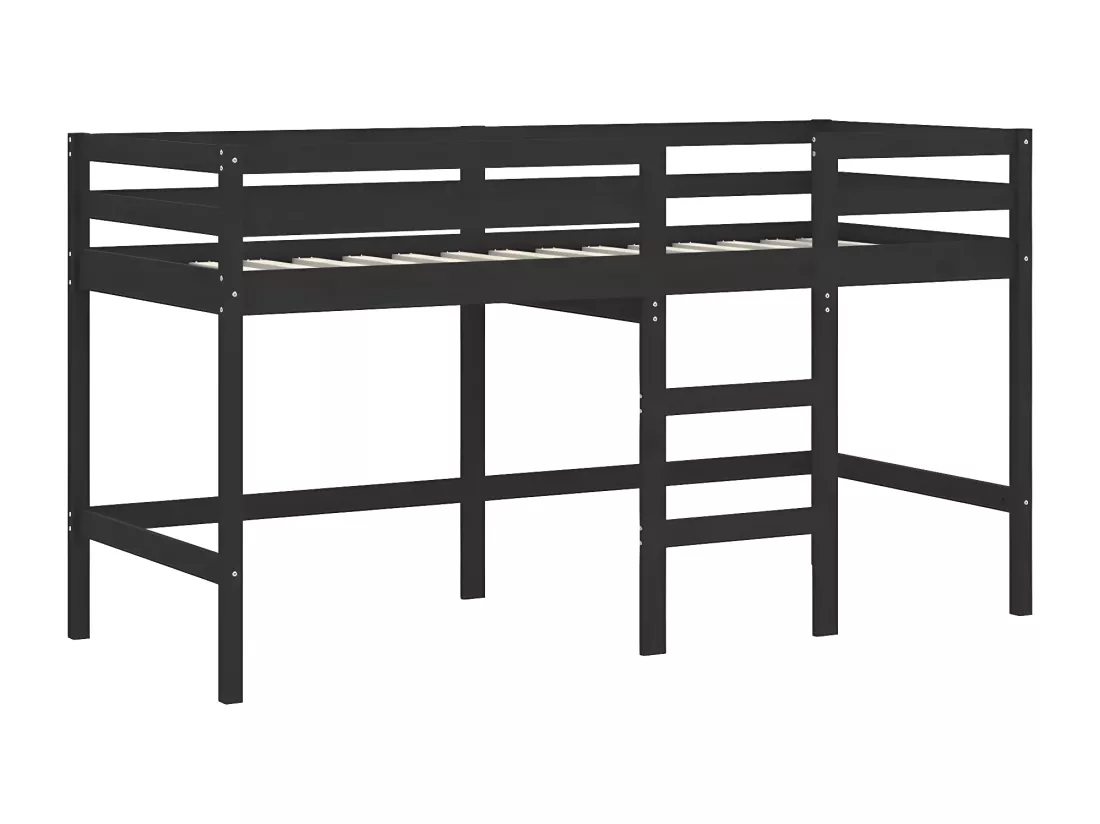 Lit mezzanine enfants et rideaux bleu 80x200cm bois pin massif