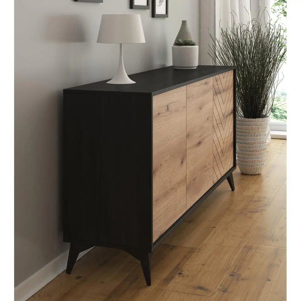 Meubella - Dressoir Dolores - Eiken - Zwart - 154 cm