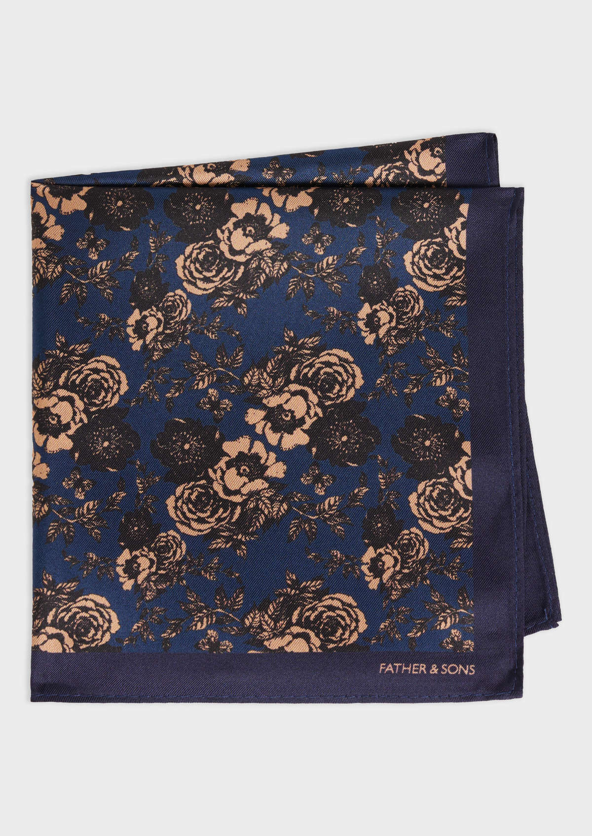 Pochette en soie bleue à motif fleuri rose pâle