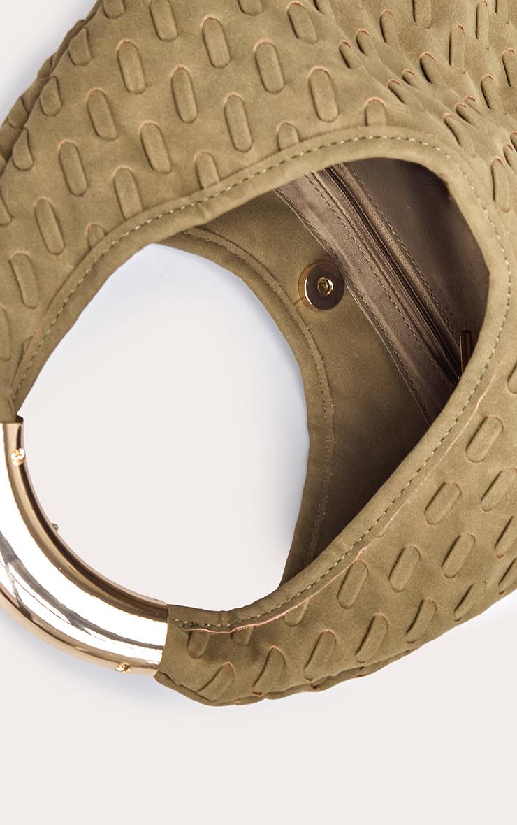 Kaki Sac À Bandoulière En Synthétique Tressée Avec Anse Métallique