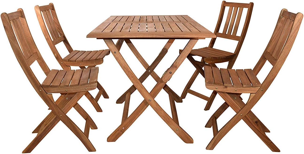 SAM 5tlg. Gartengruppe Callao, 1x Tisch 120x70 cm + 4X Klappstuhl Blossom, Balkon-Set, Akazien-Holz