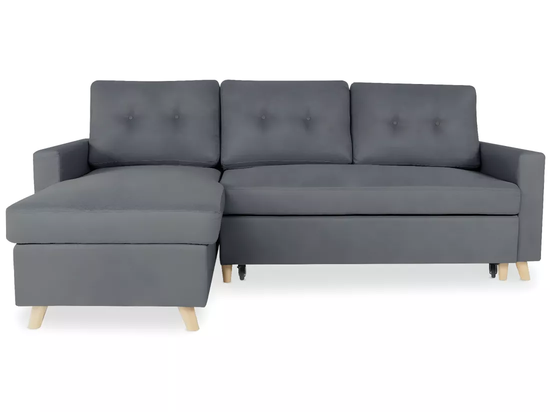 Canapé d'angle convertible réversible Falko Tissu Gris foncé