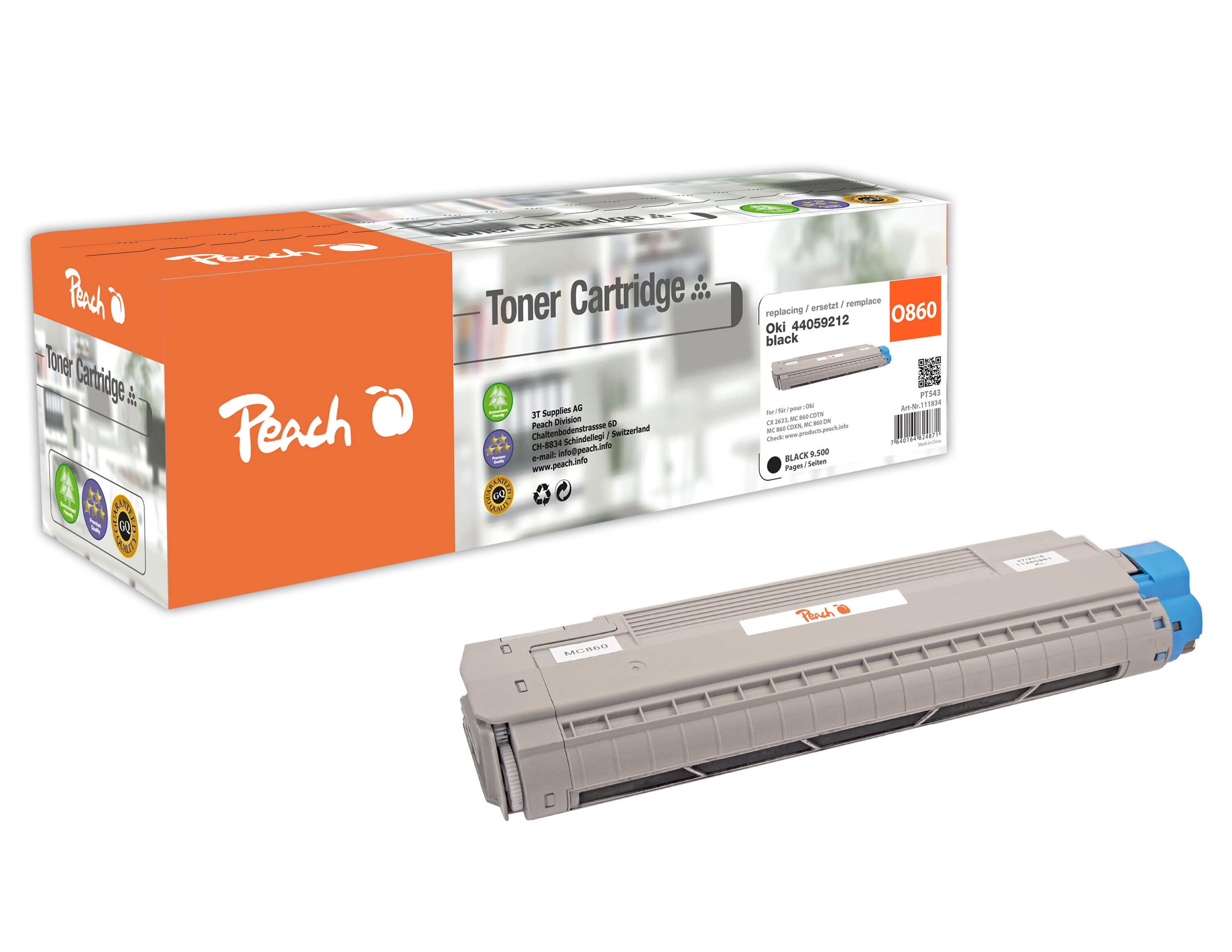 Peach O4405Toner bk ersetzt OKI 44059212 für z.B. OKI CX 2633, OKI MC 860 CDTN, OKI MC 860 CDXN, OKI MC 860 DN (wiederaufbereitet)