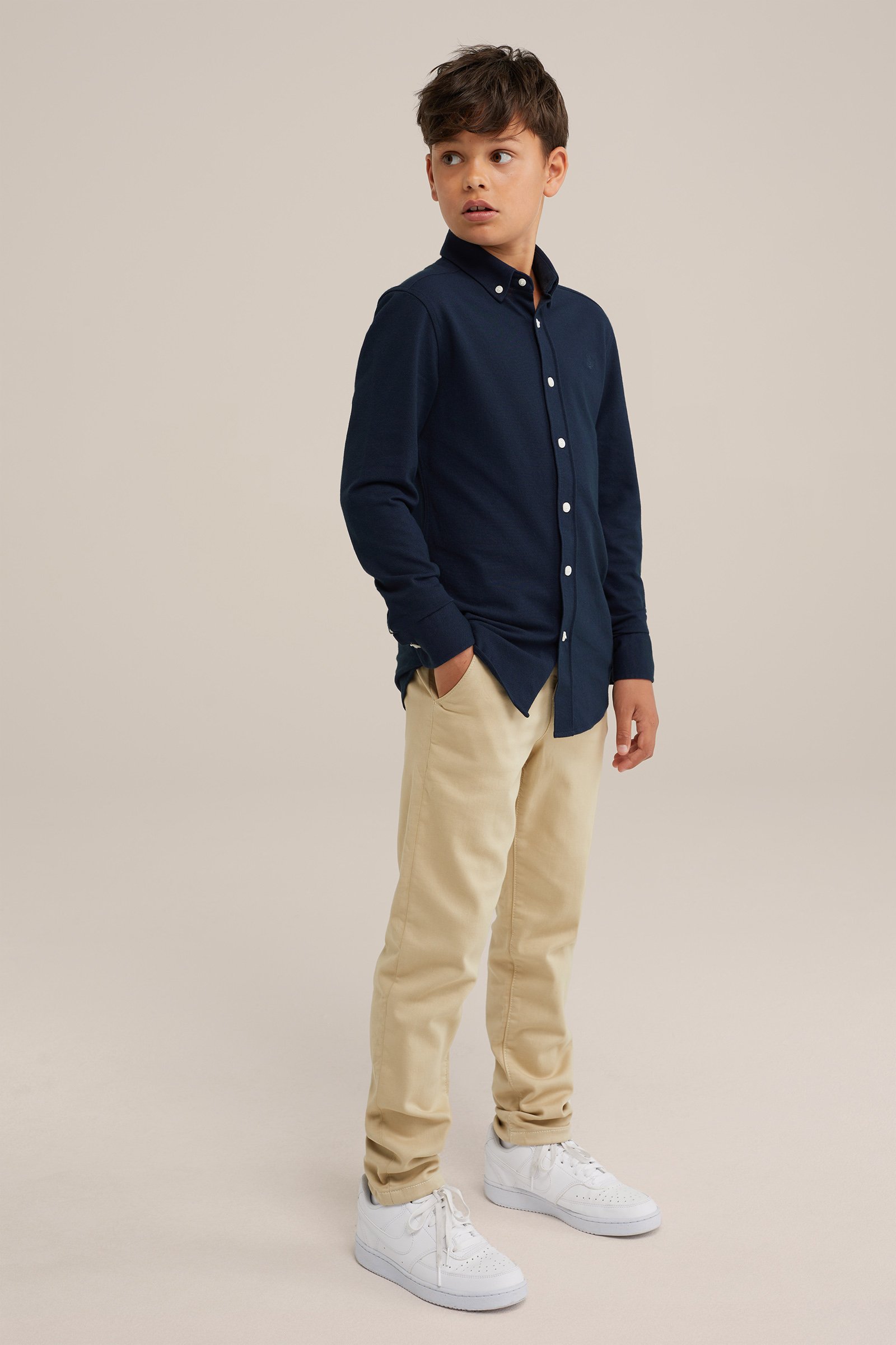 Jongens overhemd van piquéjersey WE Fashion Donkerblauw