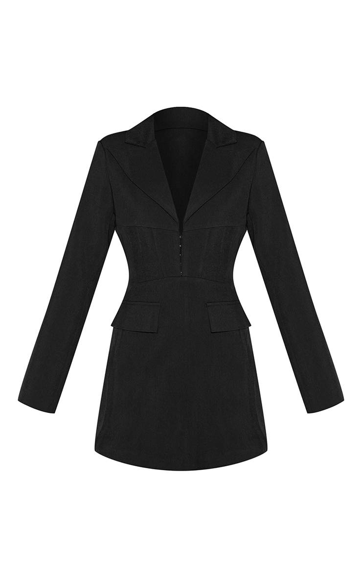 Noir Robe Blazer Cintrée À Crochets Et Œillets