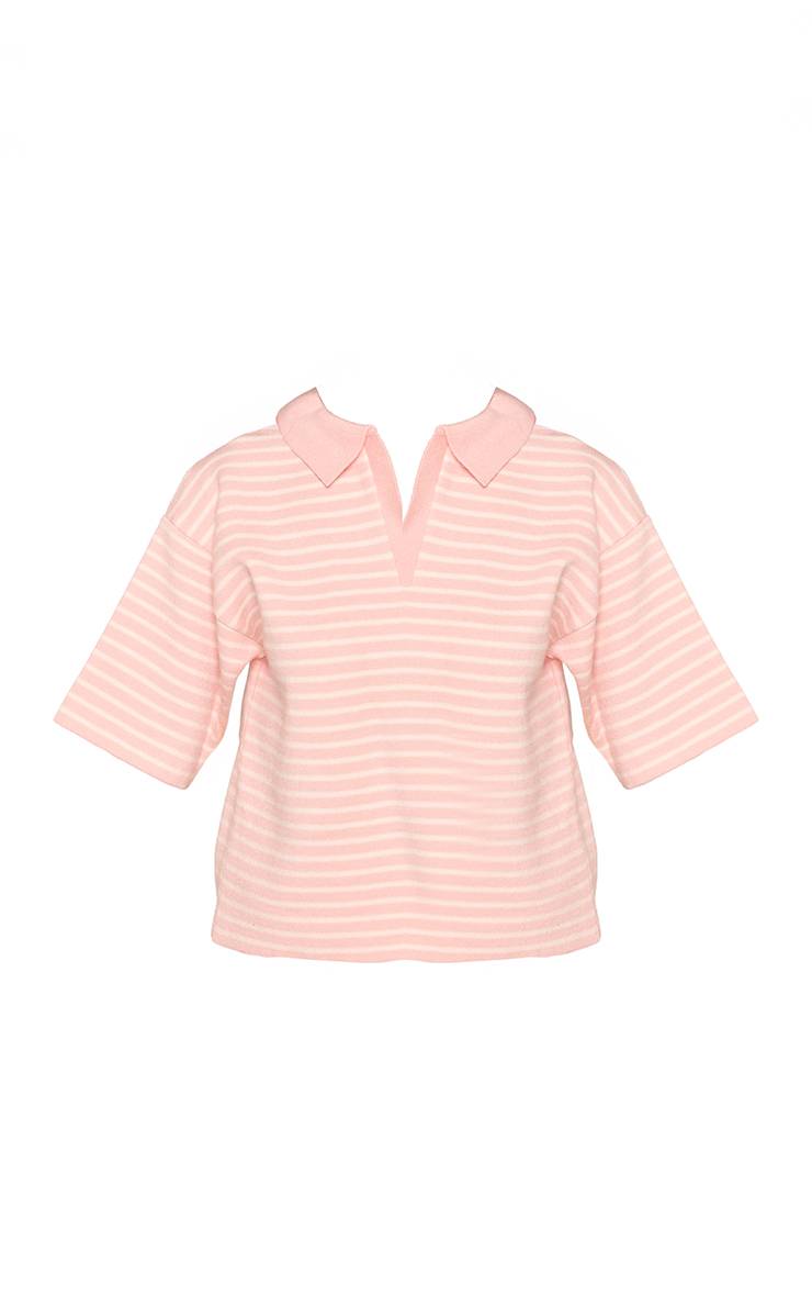 Rose Bébé Haut Oversize À Col Et Rayures En Maille Petite