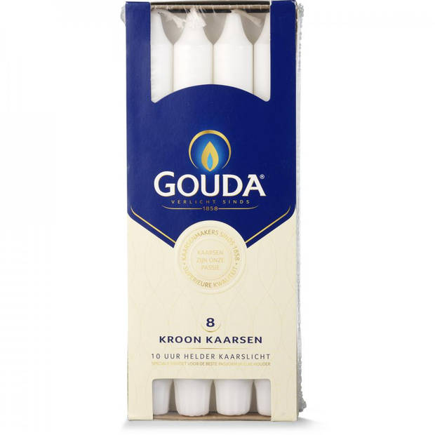 Gouda kroonkaars - wit - doos met 8 stuks