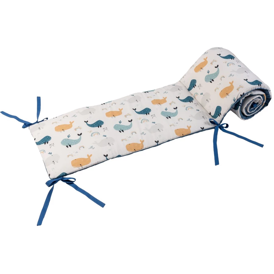 Ullenboom Nestchen für Babybett Blau Wale 210 x 30 cm