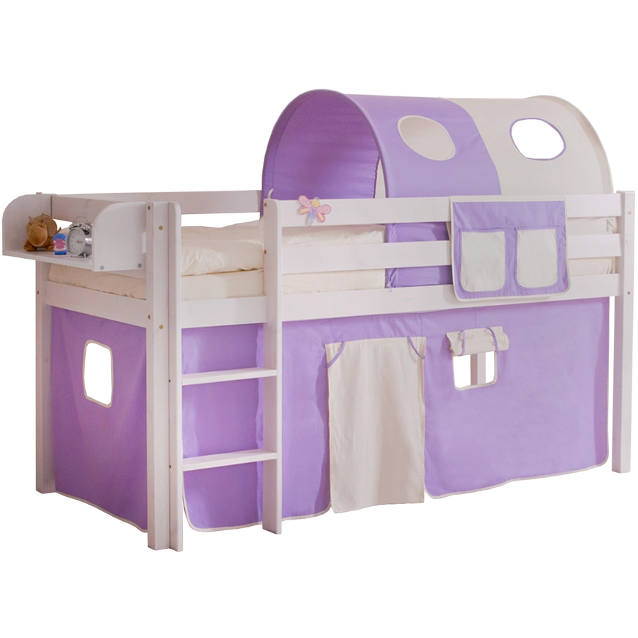 TICAA Hochbett Malte Kiefer Weiß Classic Lila-Beige