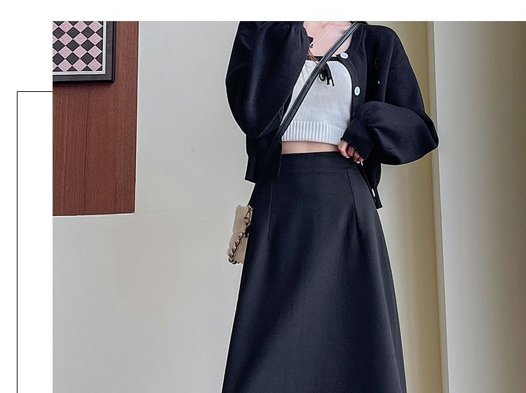 Niji Smile - Hoge taille effen maxi A-lijn rok