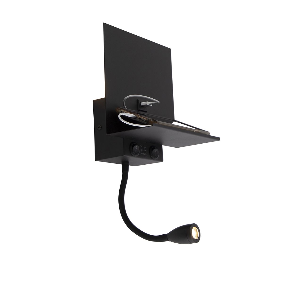 Smart wandlamp zwart met USB en flexarm incl. Wifi G9 - Flero