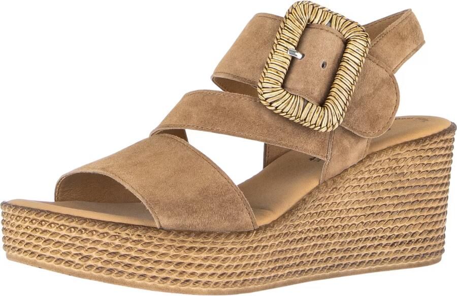 Gabor Dames Sandalen met hak 771 Taupe Suède Sleehak