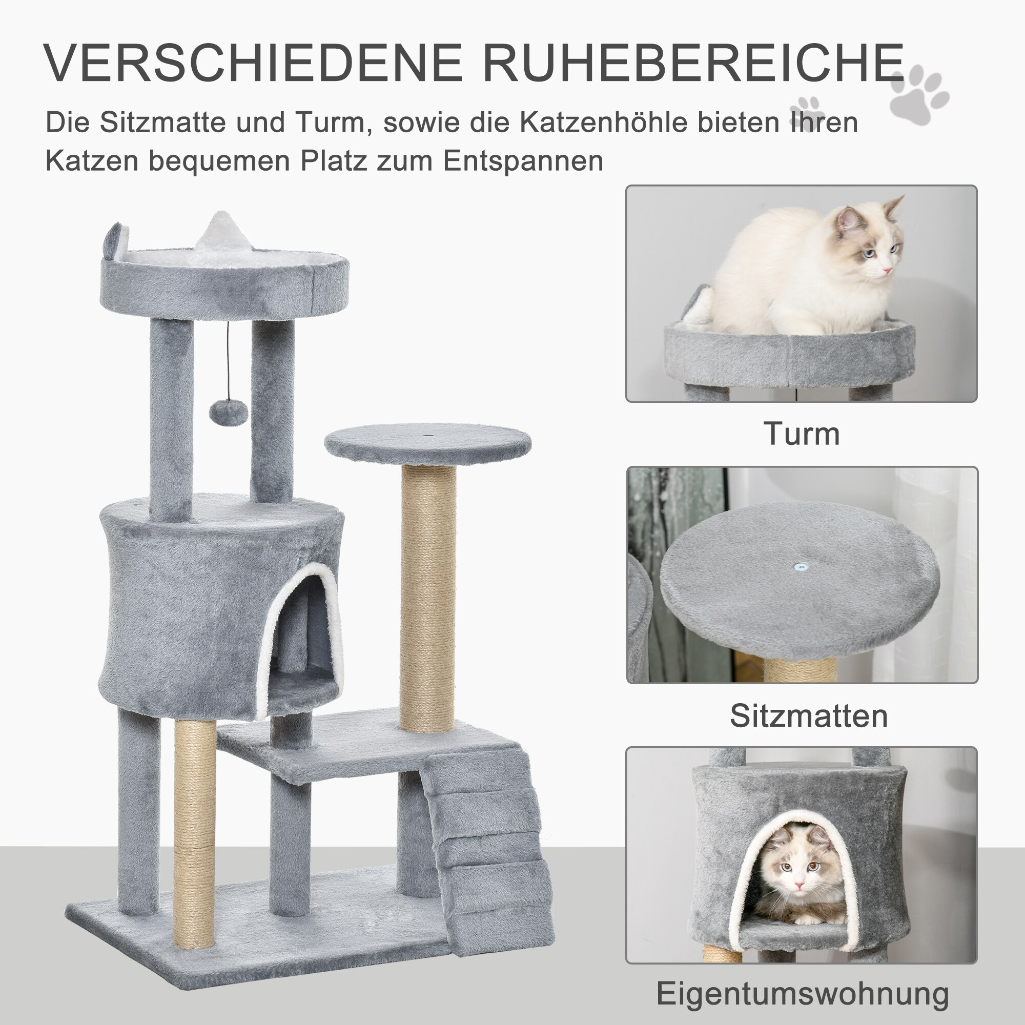 PawHut Kratzbaum mit kuscheligem Plüsch und leiter Hellgrau 60 x 40 x 100 cm (LxBxH)