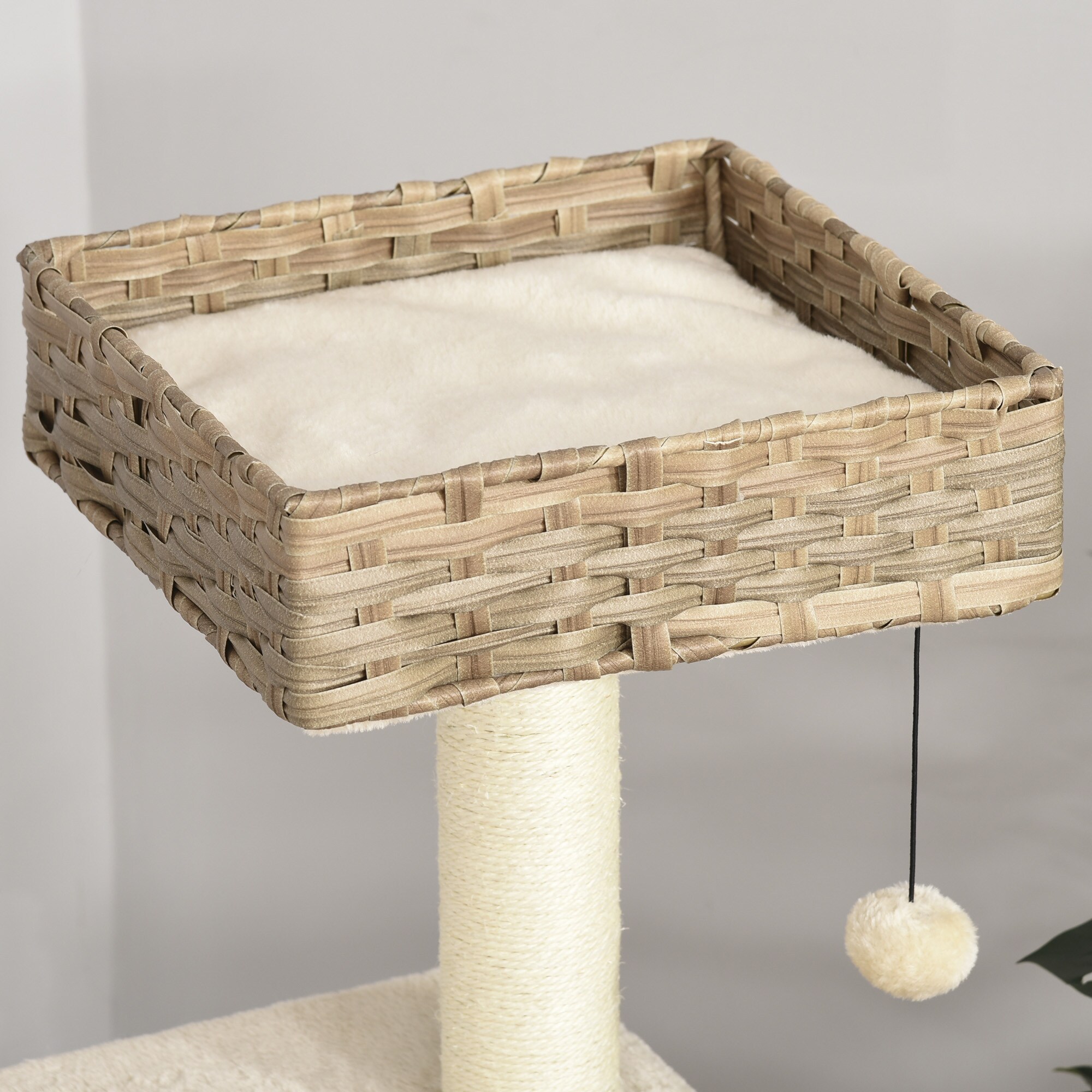 PawHut Kratzbaum mit Rattanhöhle braun, beige 60 x 40 x 109 cm (LxBxH)