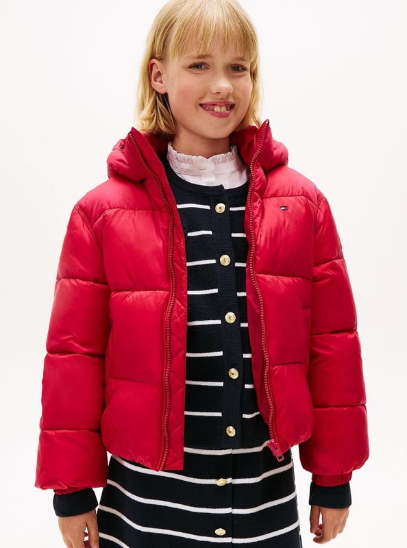 TOMMY HILFIGER - Gewatteerde Jas - Robijnrood - Met Capuchon