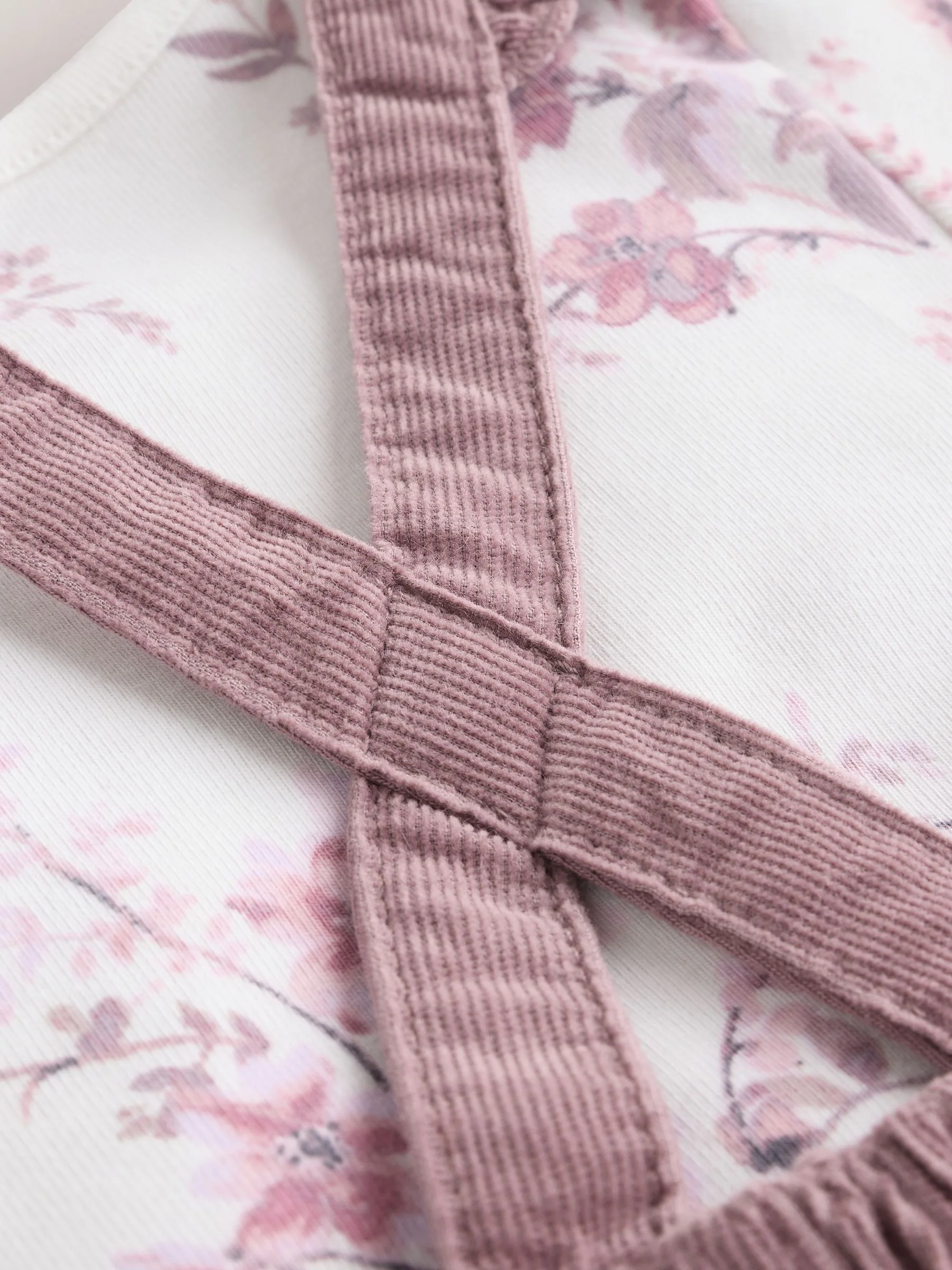 Paars/wit - Corduroy Baby Rompertje en Bodysuit met Lange mouwen en Panty's 3 -delige Set (0mnd -2jr)